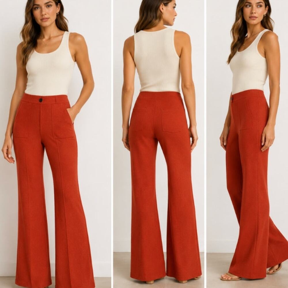 Maeve Anthropologie Naomi Style Knit Flare Pants Red Orange Size 0 Coastal Chic